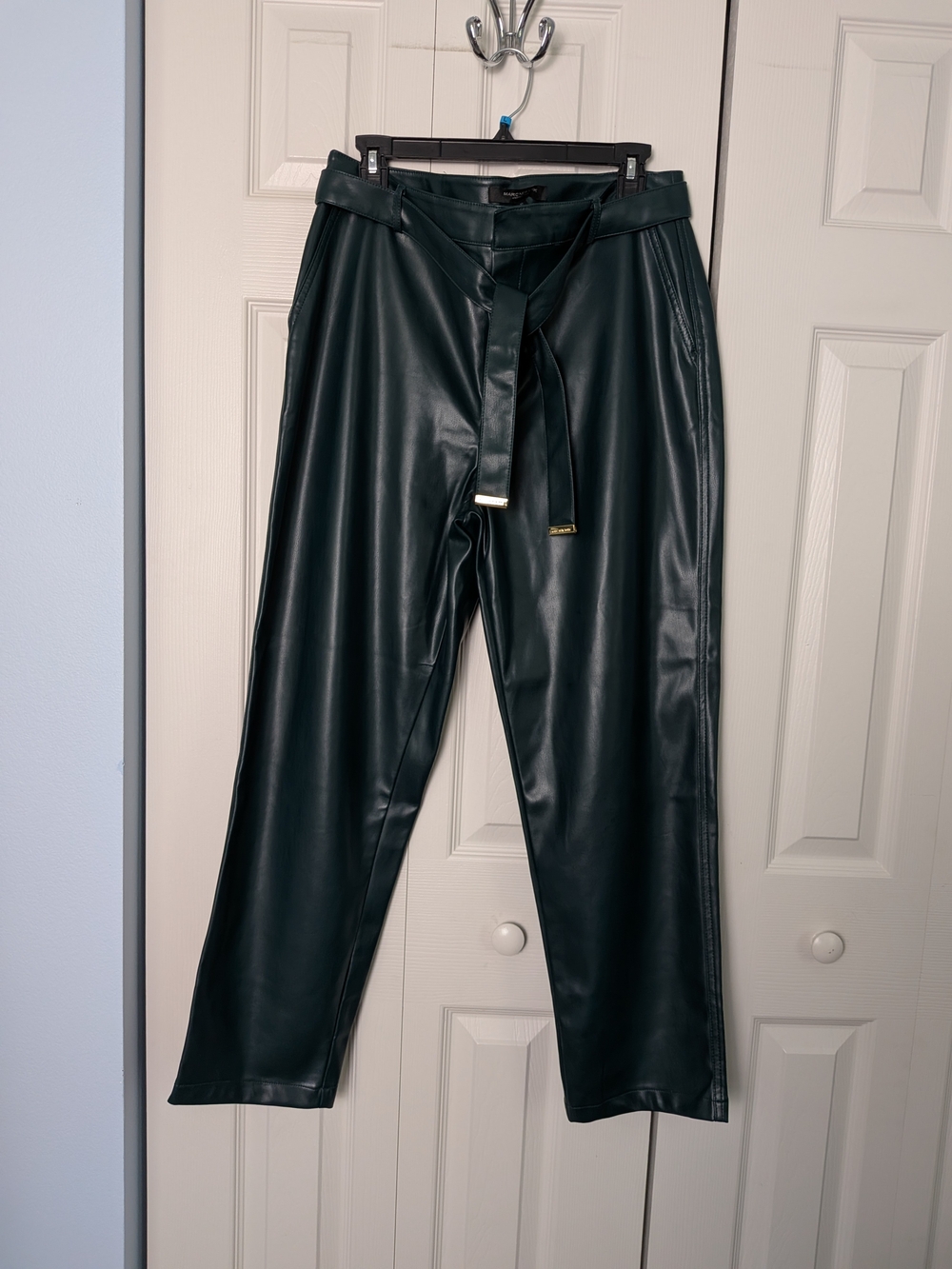 Marc New York Dark Green Faux Leather Belted Chinos